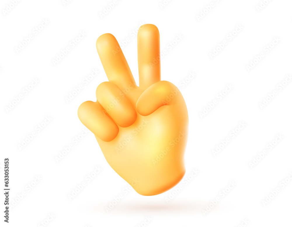 Vector illustration of male hand gesture sign v on white color background. 3d mesh style emoji design of yellow man hand Vector illustration of male hand gesture sign v on white color background. 3d mesh style emoji design of yellow man hand