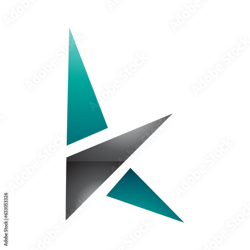 Persian Green and Black Glossy Letter K Icon with Triangles