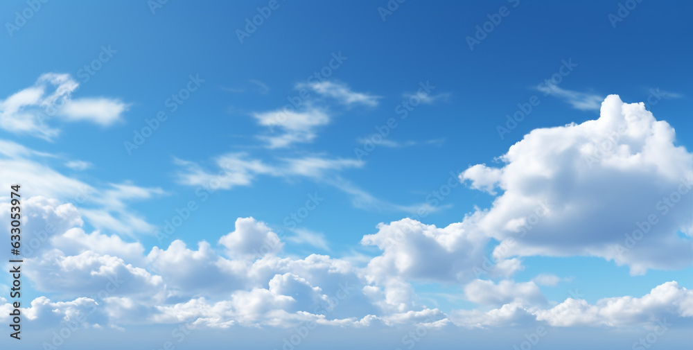 beautiful blue sky panorama with clouds illuminated by bright sun. Generative Ai. beautiful blue sky panorama with clouds illuminated by bright sun. Generative Ai.