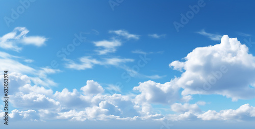 beautiful blue sky panorama with clouds illuminated by bright sun. Generative Ai.