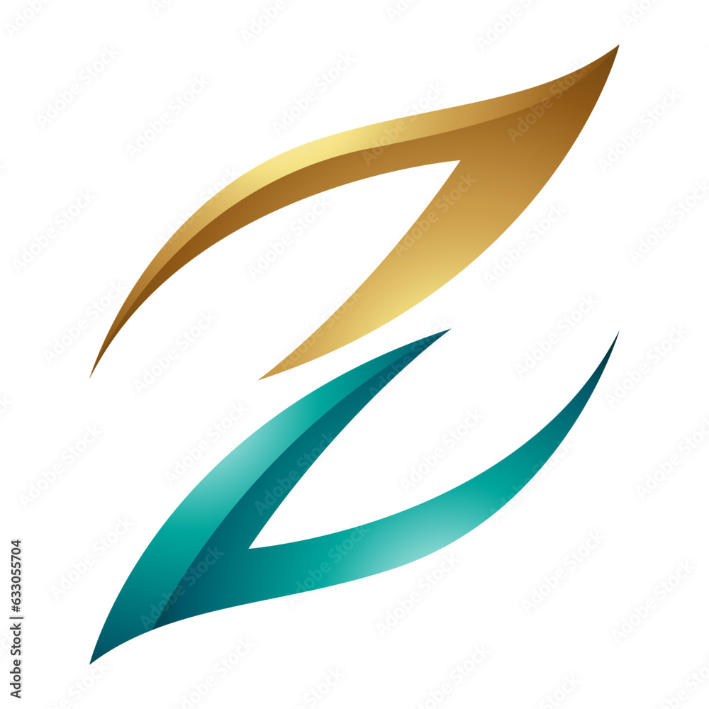 Persian Green and Gold Glossy Fire Shaped Letter Z Icon Persian Green and Gold Glossy Fire Shaped Letter Z Icon
