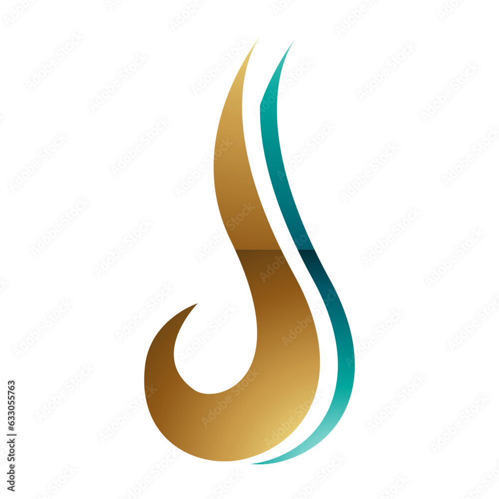 Persian Green and Gold Glossy Hook Shaped Letter J Icon Persian Green and Gold Glossy Hook Shaped Letter J Icon
