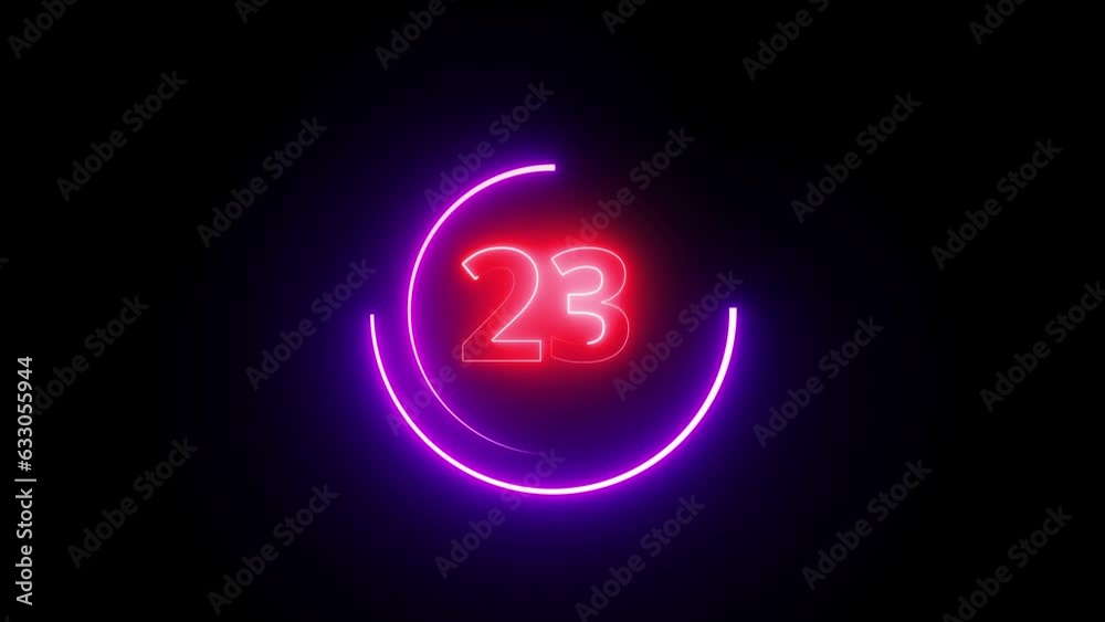 Neon line number with glowing neon circle. Purple color neon digit 23. e_506