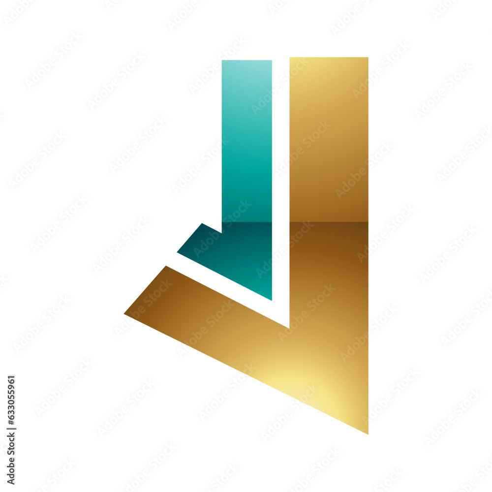 Persian Green and Gold Glossy Letter J Icon with Straight Lines Persian Green and Gold Glossy Letter J Icon with Straight Lines
