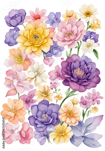 Wallpaper Mural floral purple and yellow watercolor clipart on transparent background Torontodigital.ca