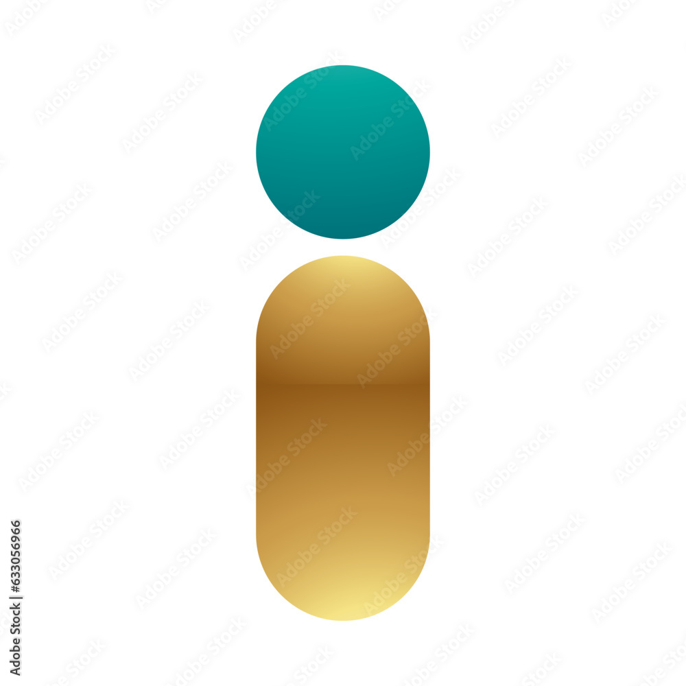Persian Green and Golden Glossy Abstract Round Person Shaped Letter I Icon