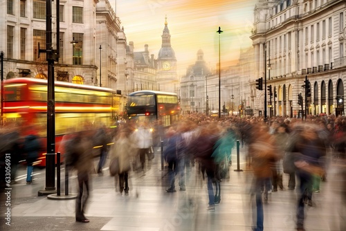 Fototapeta Naklejka Na Ścianę i Meble -  Vibrant Motion Blur: Capturing the Bustling Energy of a London Street Scene