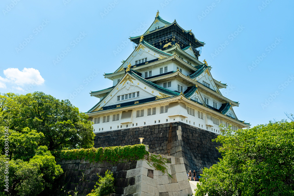 Osaka castle and fortess with clair sky. Osaka castle is Japanese ancient castle is landmark in Osaka,Kansai,Japan,