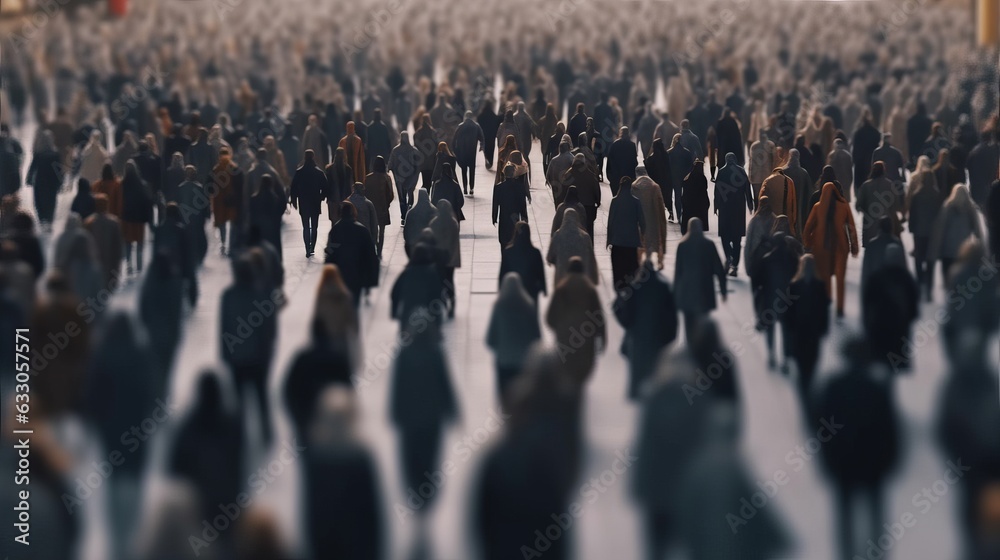 Obraz premium Close up shot Anonymous crowd of people walking on city street