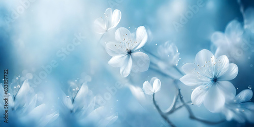 etheral, abstract, romantic, art, wintery background with white flowers, dreamy bokeh bright background with copy space and AI elements