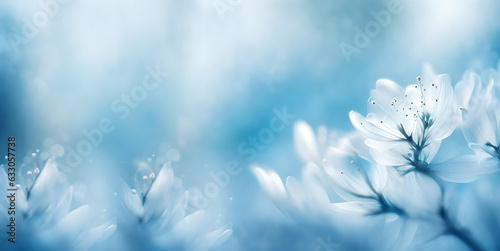 etheral, romantic, abstract, art, wintery background with white flowers, dreamy bokeh bright background with copy space and AI elements
