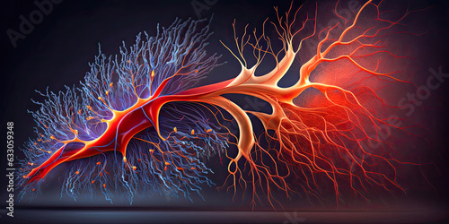 3D illustration of new blood vessel formation - Generative AI photo