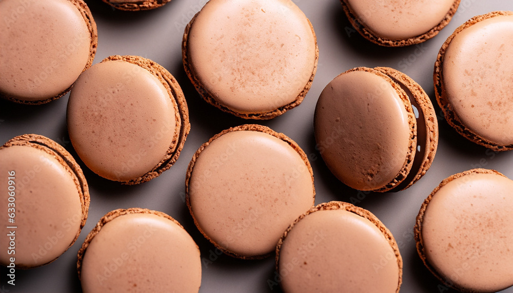 Texture of macarons. Close up brown macarons dessert. Sweet background Texture of macarons. Close up brown macarons dessert. Sweet background