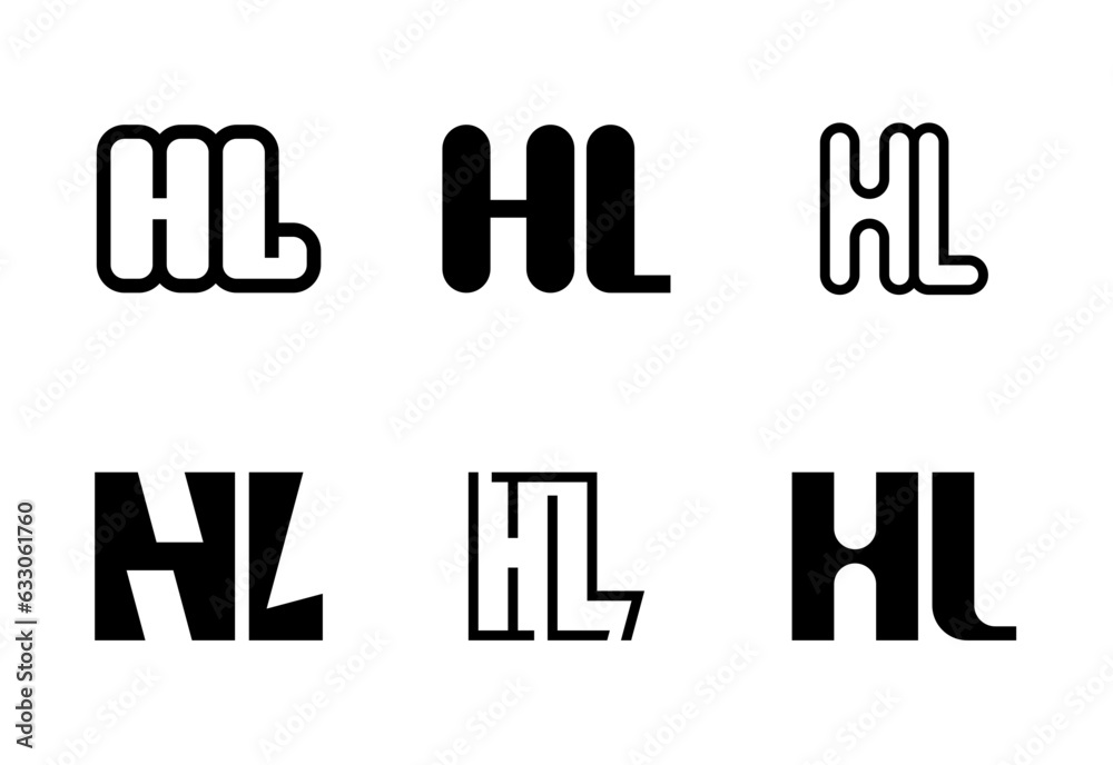 Set of letter HL logos. Abstract logos collection with letters. Geometrical abstract logos Set of letter HL logos. Abstract logos collection with letters. Geometrical abstract logos