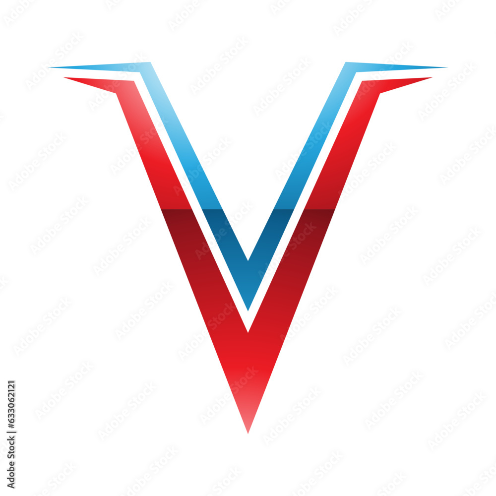 Red and Blue Glossy Spiky Shaped Letter V Icon Red and Blue Glossy Spiky Shaped Letter V Icon