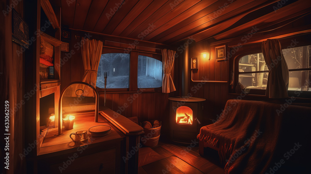 Antique Campervan. Cozy Caravan. Generative AI.