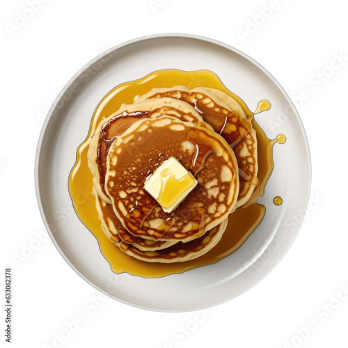 Plate of Pancakes with Maple Syrup Isolated on a Transparent Background