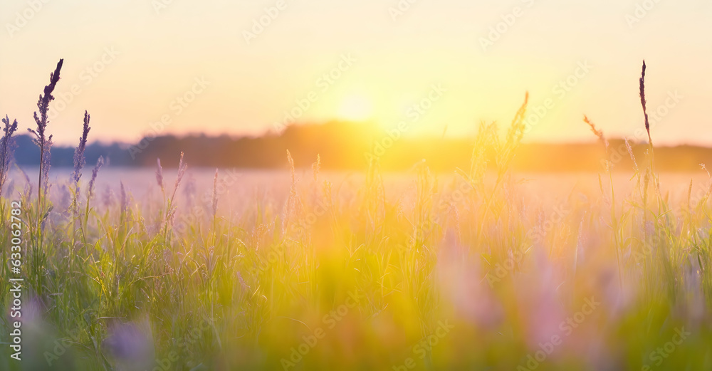 Meadow at sunset. shallow depth of field. Abstract summer nature background