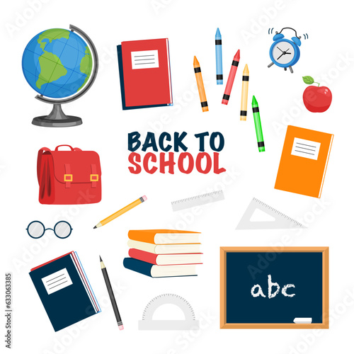 Set of back to school with education supplies