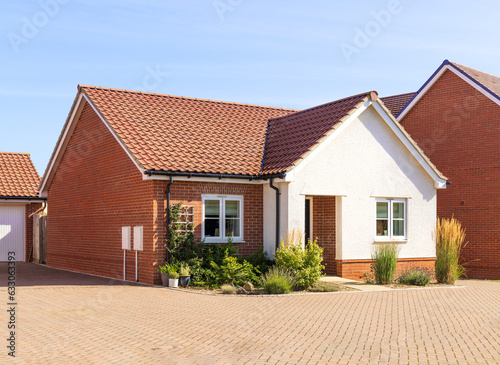 New build modern detached bungalow with block paved driveway. UK