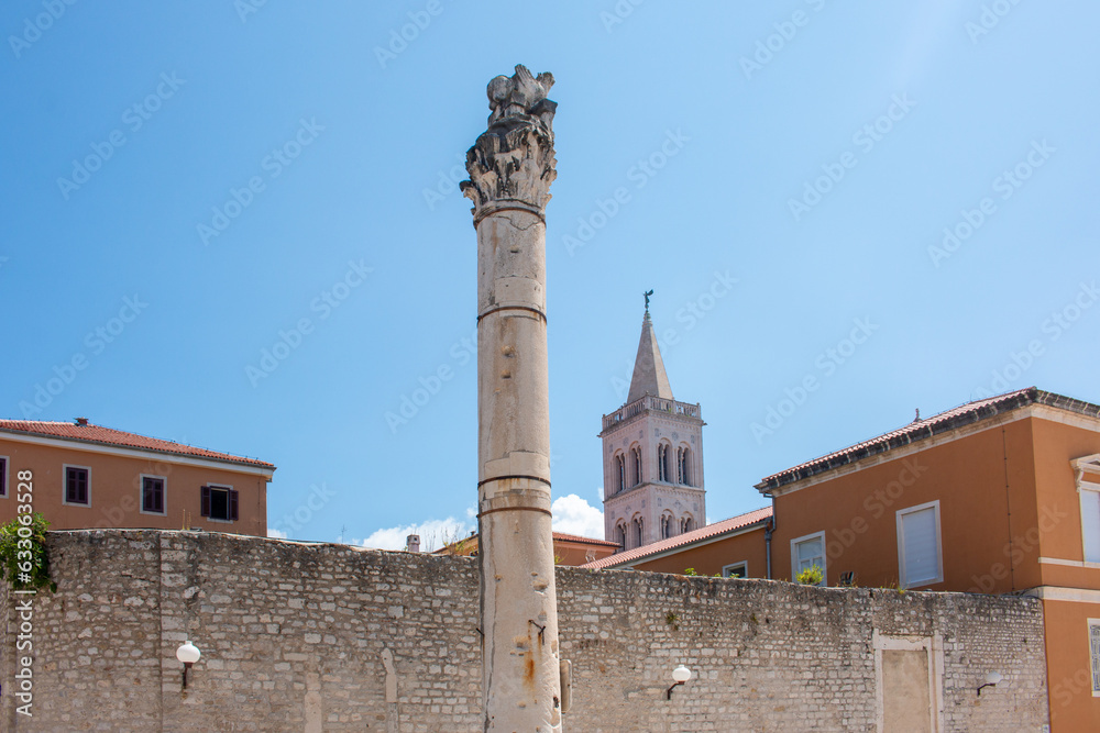 Pillar of shame (Stup srama) Church of St. Donatus (Crkva sv. Donat) and Roman Forum Zadar in the state of Zadar Croatia