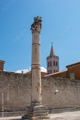 Pillar of shame (Stup srama) Church of St. Donatus (Crkva sv. Donat) and Roman Forum Zadar in the state of Zadar Croatia photo