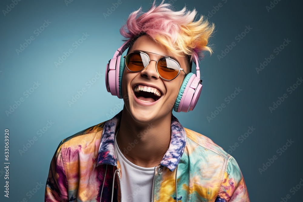 happiness stylish freedom happiness woman colour hair and fashion costume enjoy music from wireless headphone charming emotion fashionable individuality appearance casual relax,ai generate happiness stylish freedom happiness woman colour hair and fashion costume enjoy music from wireless headphone charming emotion fashionable individuality appearance casual relax,ai generate