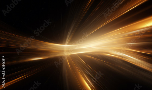 Abstract golden wavy lights background on a black, clean lines and pure forms. Generative AI. © lagano