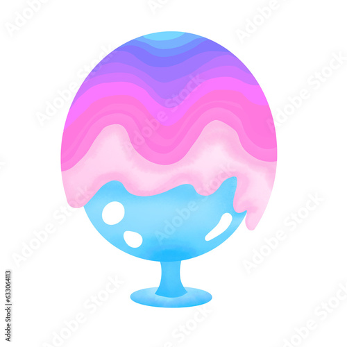 Rainbow ice cream in a clear glass cup