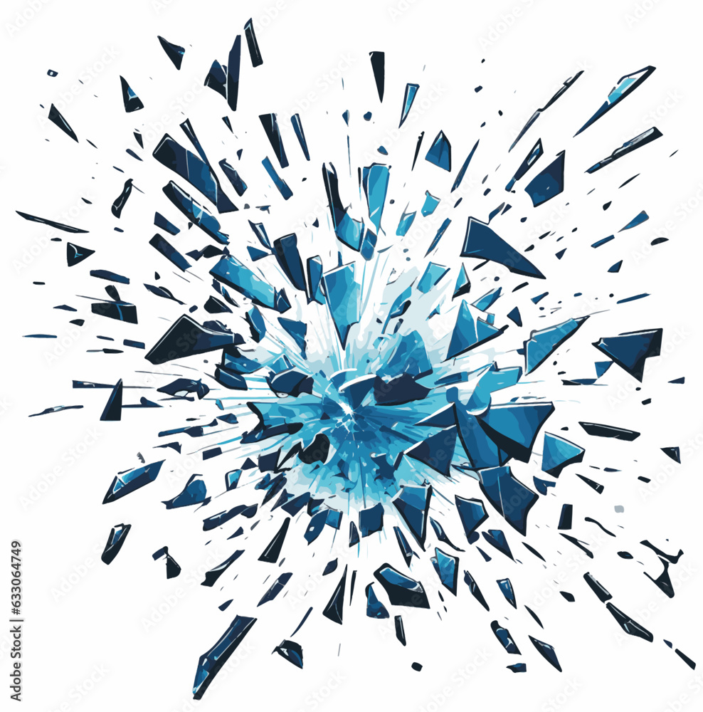 Broken glass vector shatter explosion fragments on white background. vector illustration.