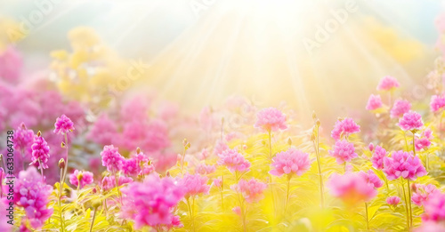 Summer pink flower park with morning sunlight. spring background with blooming bushes © anamulhaqueanik