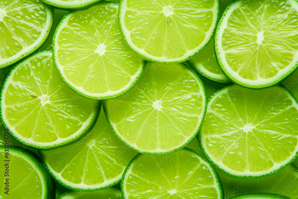 Slices of fresh lime as a background,top view.