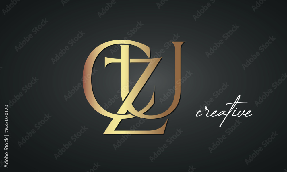 letters CZU golden logo icon premium monogram, creative royal logo design - obrazy, fototapety, plakaty 