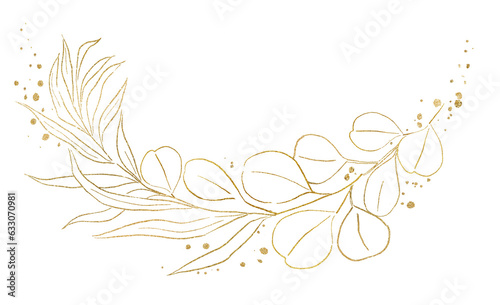 Bouquet made with golden eucalyptus leaves, isolated wedding illustration