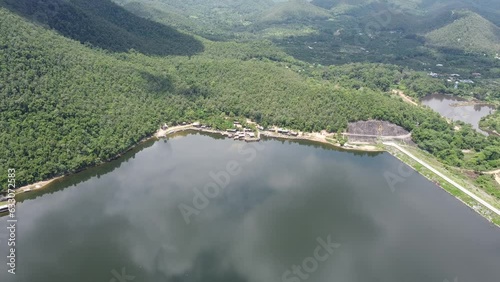 Aerial view of Mae Thi Reservoir Ban Thi District Lamphun Thailand