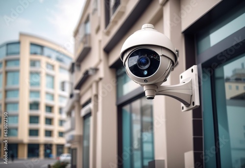 Security camera on modern building. Professional surveillance cameras. CCTV on the wall in the city