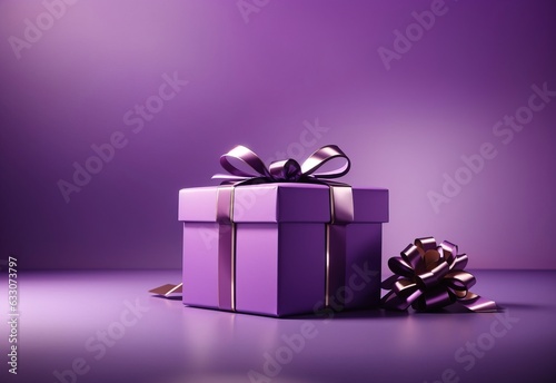 Purple gift box again studion background, empty space for bussines photo