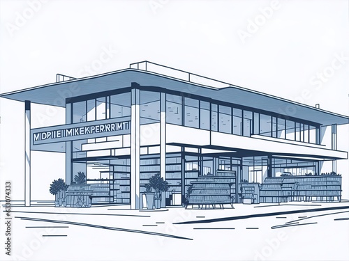 Moder supermarket conceptual blueprint. AI generated illustration © vector_master