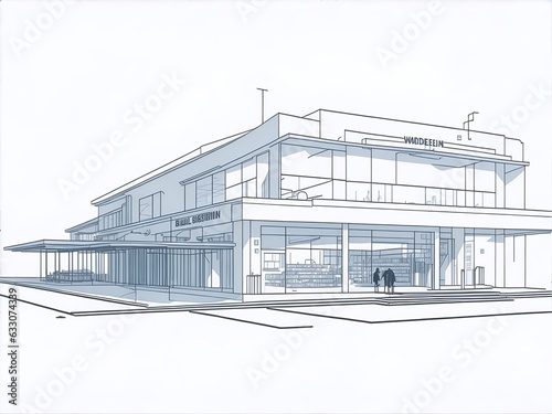 Moder supermarket conceptual blueprint. AI generated illustration
