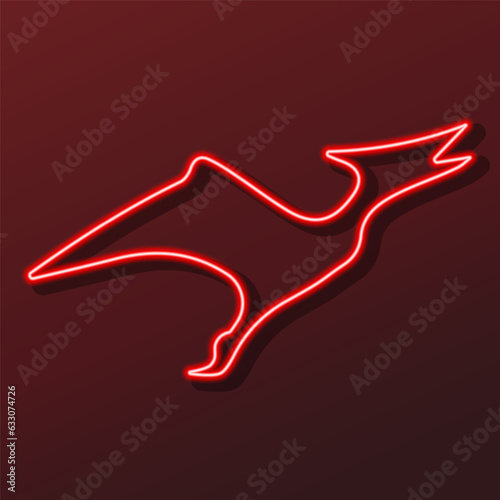 pterodactyl neon sign, modern glowing banner design, colorful modern design trend on black background. Vector illustration.