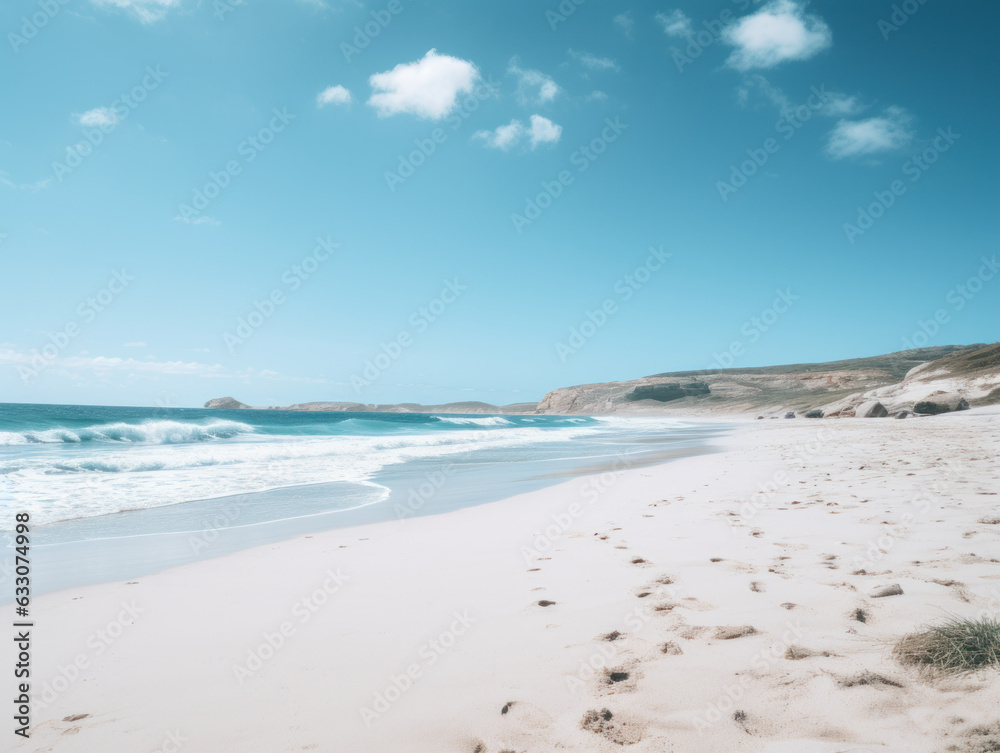 a bright beach in the summertime