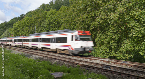 Passenger train running at high speed