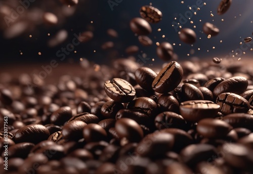 Flying coffee beans close-up  cinematic