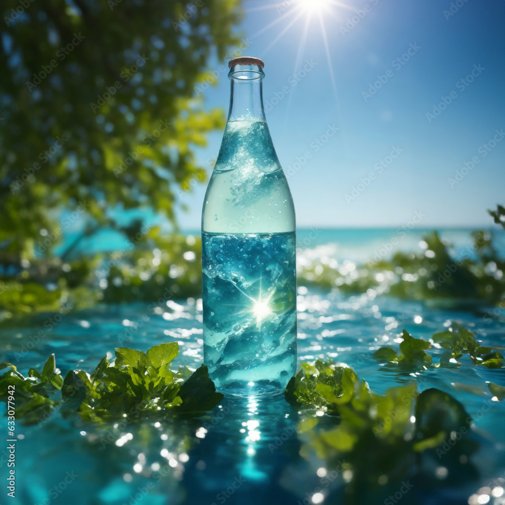 water in a bottle by the sea or river protect the water water in a bottle by the sea or river protect the water