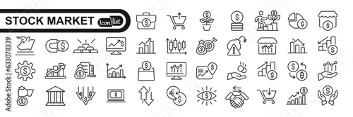 Stock market line  icon set. Contains such icons as Broker, finance, graph, market share and more, can be used for web.