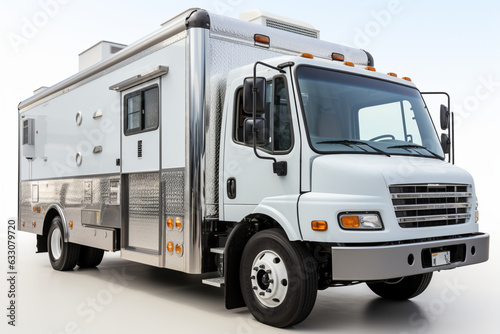 Gourmet food truck gleams in silver  isolated on a white background  Generative AI