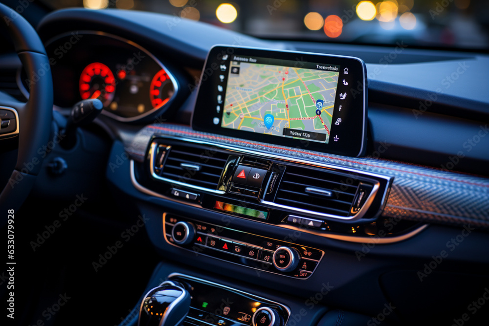 In car GPS app, smartphone displays navigation map for seamless travel  Generative AI