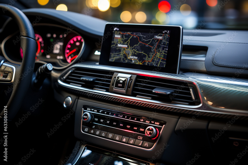 Mobile navigation in the car, GPS application guides the journey  Generative AI