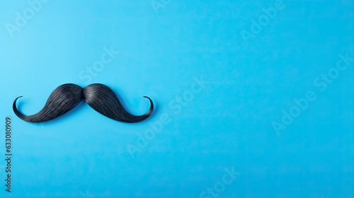 Brown mustache side view on a blue background. Copy space for text. movember. Man's health. Men support.