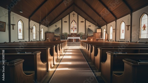 Interior of church made with Ai generative technology, Property is fictional photo